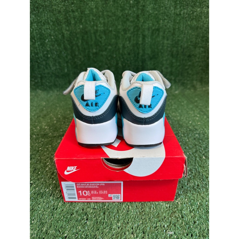 Nike Air Max 90 EasyOn PS White Wolf Grey Baltic Blue HF6357-100 Kids Size 10.5C - Picture 3 of 5